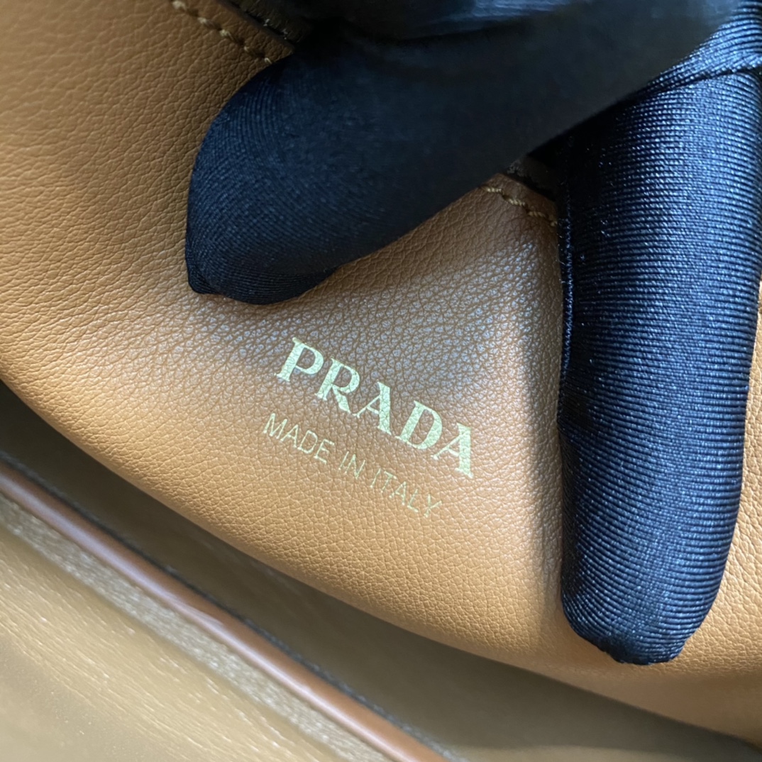 Prada Small Buckle Leather Handbag Shoulder Bag With Double Belt Caramel 1BA418